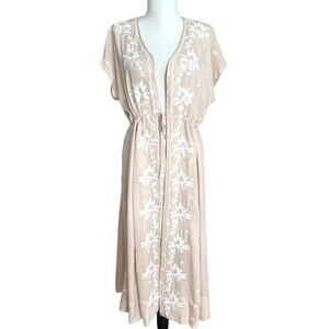 Time For Me Embroidered Boho Duster Kimono Large Floral Long Jacket Festival